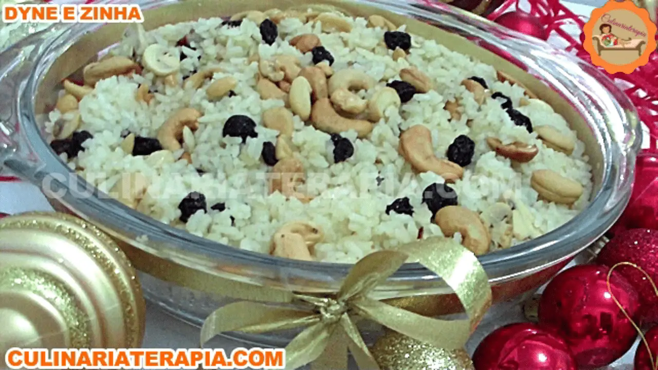 Arroz de Festa com Sidra Espumante Castanha de Caju e Uvas Passas